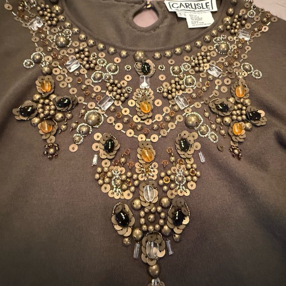 Carlisle Olive Green Embellished scoop neck long sleeve Sweater Size Large $325 - Picture 2 of 9